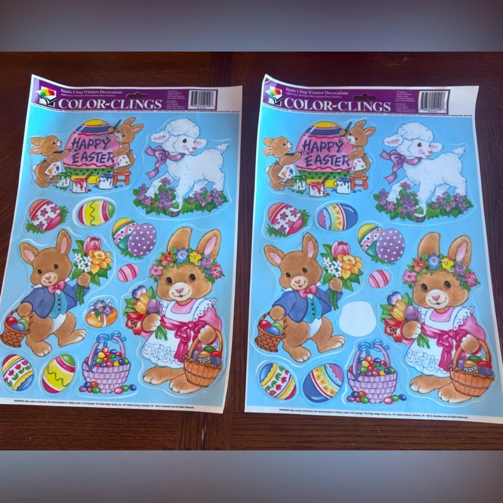Vintage Easter window cling decorations lot bunnies eggs ducks flowers‎